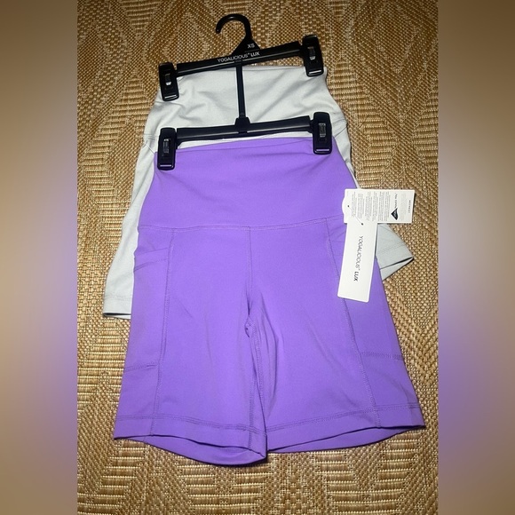 Yogalicious Pants - YOGALICIOUS® LUX Women's Workout Short Set: 7" Purple & Grey, Size XS,NWT
